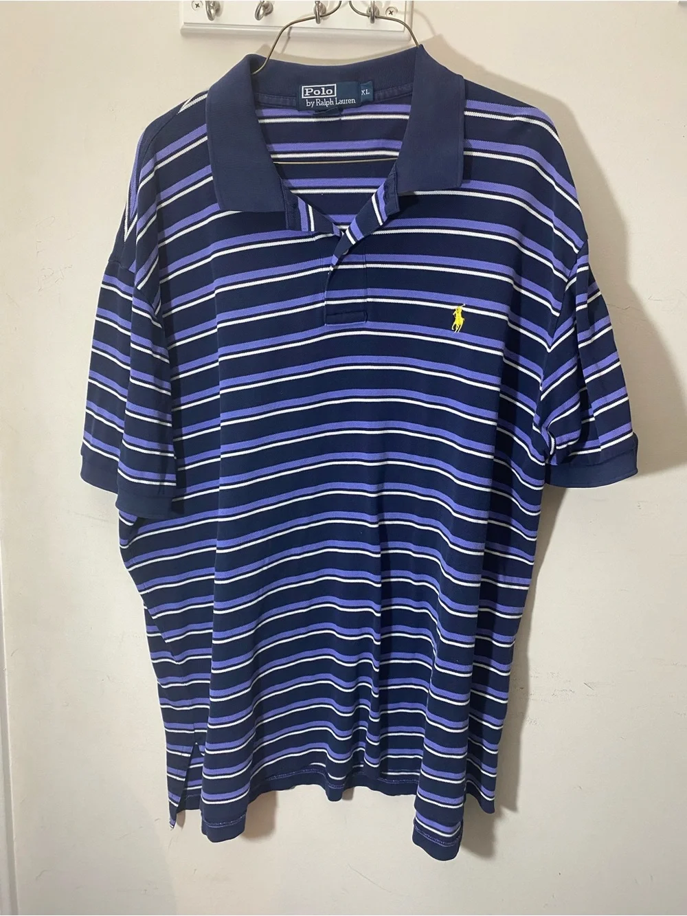 Ralph Lauren Navy Polo with Light Blue and White Stripes